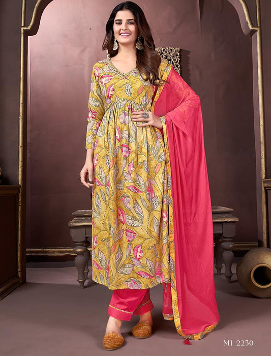 Timeless Beauty Premium Rayon with Najmin Printed Lace Dupatta & Pant Kurta Set For Women