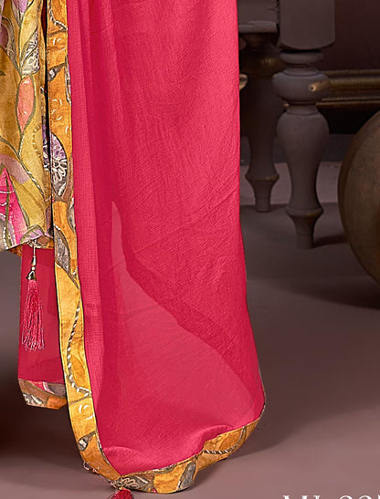 Premium Rayon Ethnic Kurta Set For Women with Najmin Printed Lace Dupatta & Pant