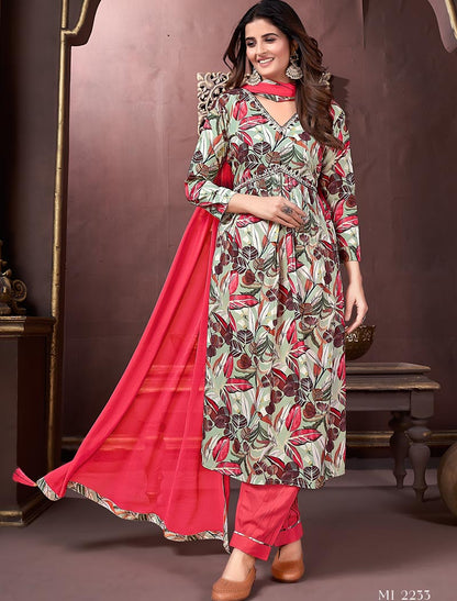 Effortless Style Women Kurta Set Exoprt Quality Handcrafted Rayon with Printed Dupatta & Pant