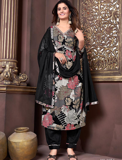 Modern Elegance Rayon Exoprt Quality Women Kurta Set Handwork with Pant & Heavy Najmin Dupatta
