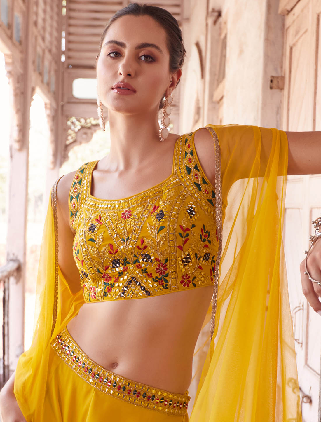 Yellow Ethnic Party Wear Sharara & Choli Wedding Sets For Women with Georgette Fabric