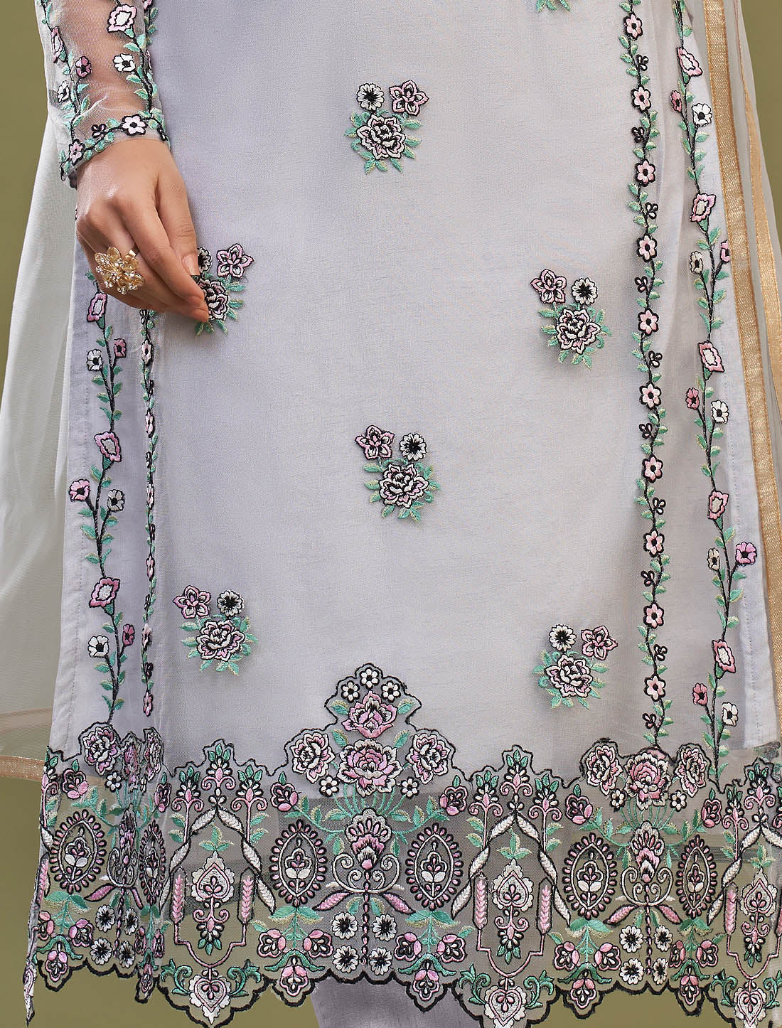 Introducing Lavender Net Thread Embroidery Party Wear Kurta Sets