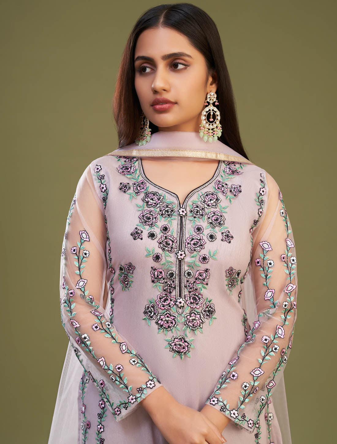 Peach Beautifully Crafted Embroidery Party Wear Women Kurta Sets