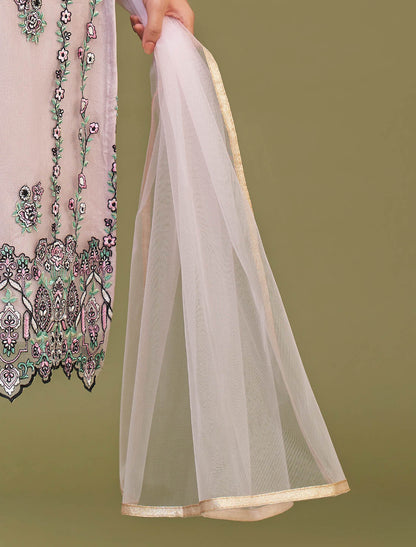 Pink Net Embroidery Work Ethnic Stylish Kurta Sets For Women