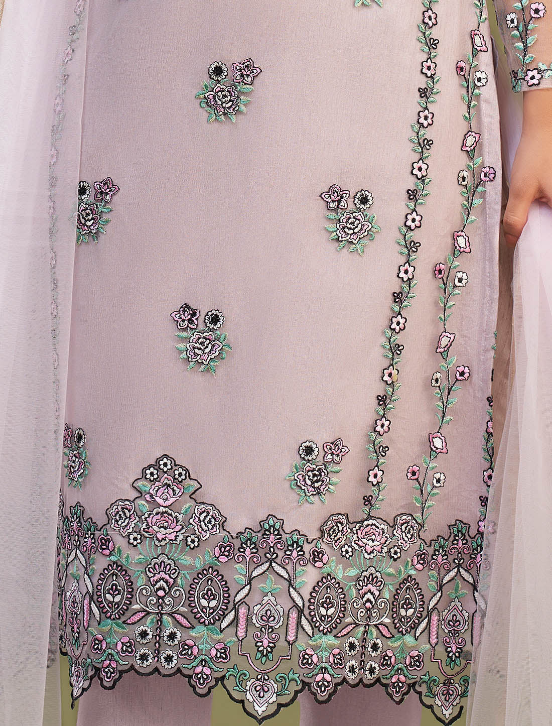 Pink Net Embroidery Work Ethnic Stylish Kurta Sets For Women