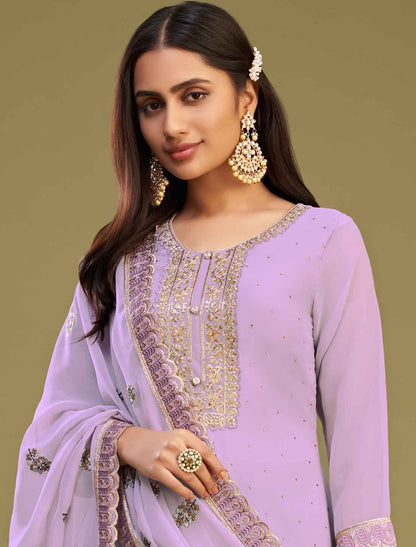 Lavender Ethnic Georgette Embroidery with Dull Santoon  Kurta Sets