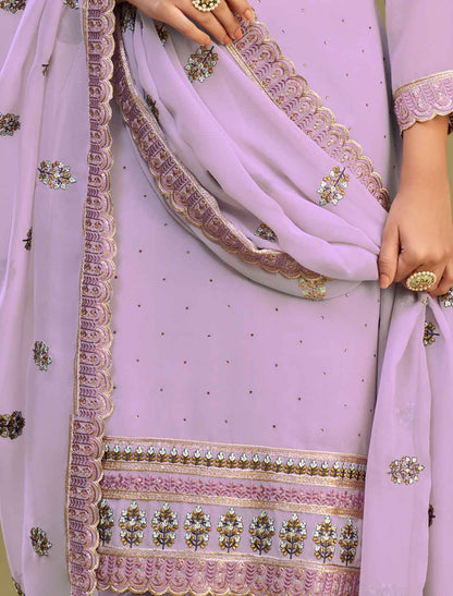 Lavender Ethnic Georgette Embroidery with Dull Santoon  Kurta Sets