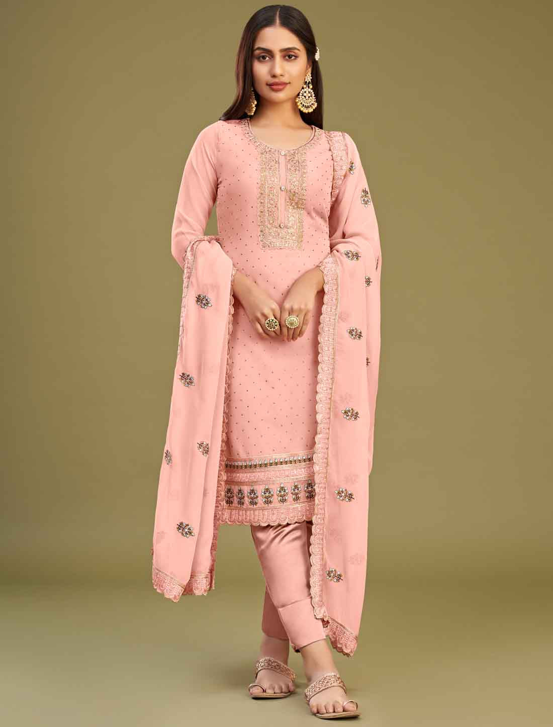 Gajri Ethnic Georgette An Dull Santoon Embroidery Work Kurta Sets