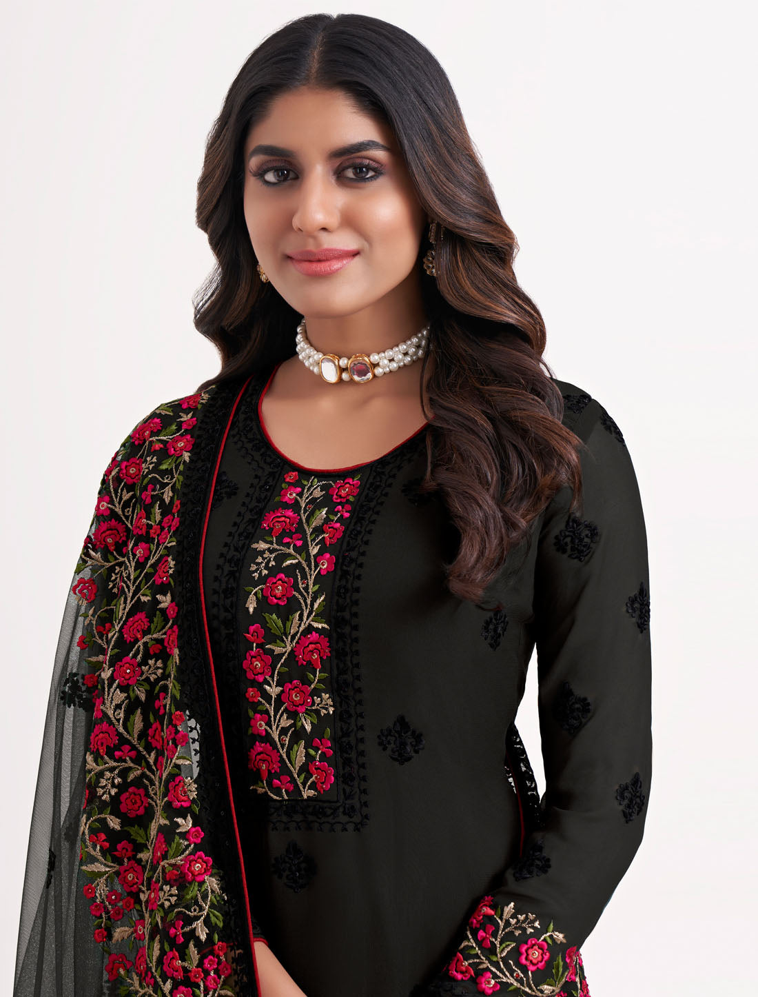 Black Traditional Ethnic Kurta Set For Women With Sequins, Zari Embroidery and Stone Work,