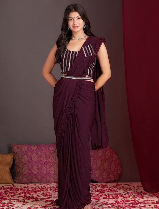 Blackberry Party Wear Desginer Lycra Ready to Wear Saree