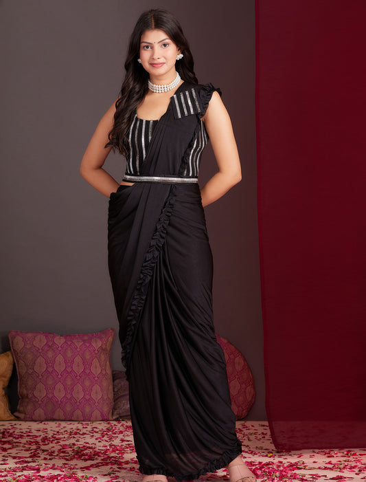Black Lycra Party Wear Designer Ready to Wear Saree