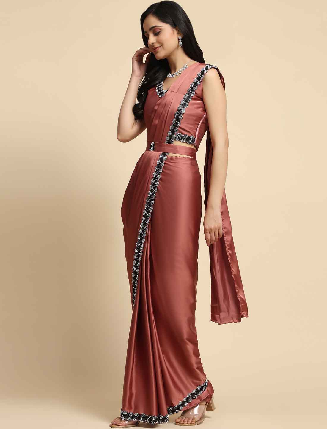 Exquisite Our Satin Silk with Stone Work Designer Saree