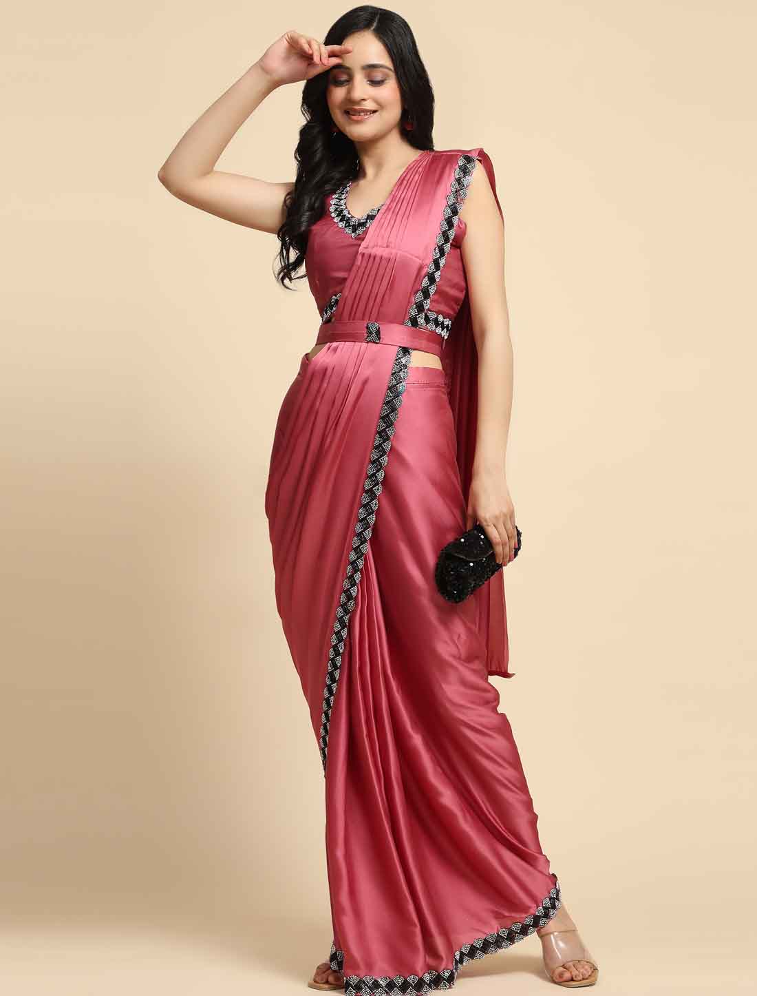 Elegance Our Satin Silk with Stone Work Designer Saree