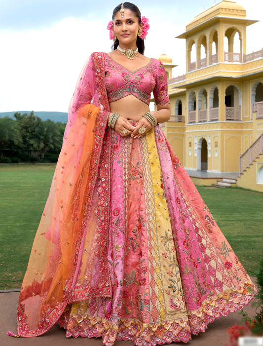 Light Pink Fancy Silk An Net Heavy Embroidery Designer Ethnic Lehenga Choli