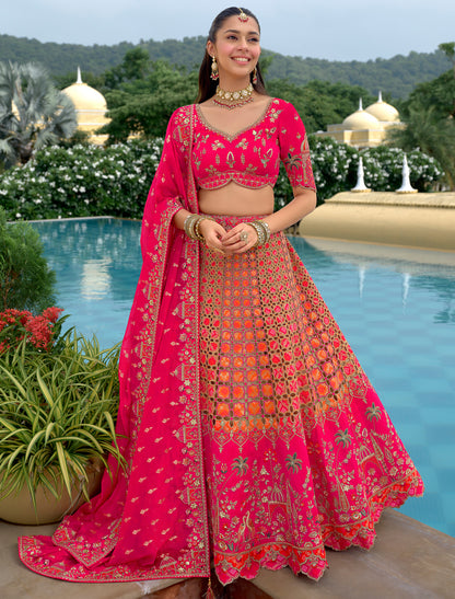 Dark Pink Fancy Silk An Net Designer Hevay Embroidery Ethnic Lehenga Choli