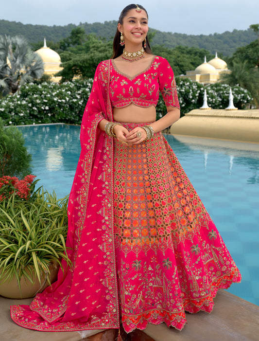 Dark Pink Fancy Silk An Net Designer Hevay Embroidery Ethnic Lehenga Choli