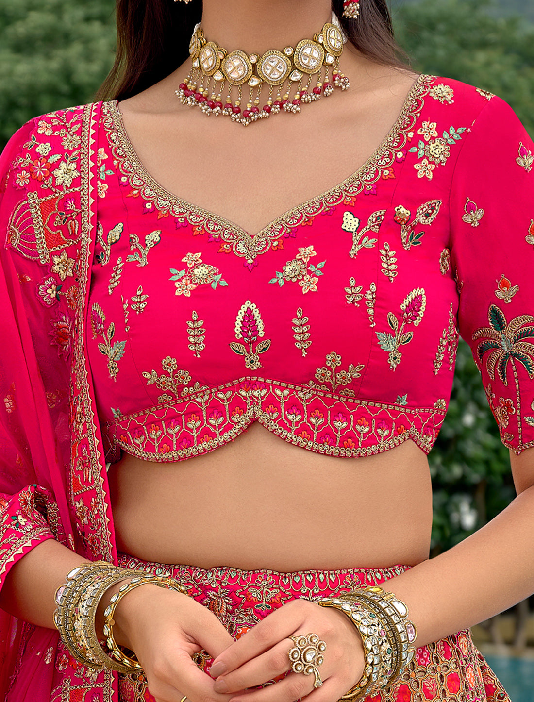 Dark Pink Fancy Silk An Net Designer Hevay Embroidery Ethnic Lehenga Choli
