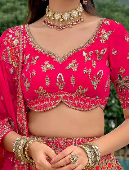 Dark Pink Fancy Silk An Net Designer Hevay Embroidery Ethnic Lehenga Choli