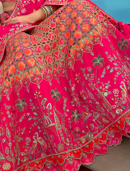 Dark Pink Fancy Silk An Net Designer Hevay Embroidery Ethnic Lehenga Choli