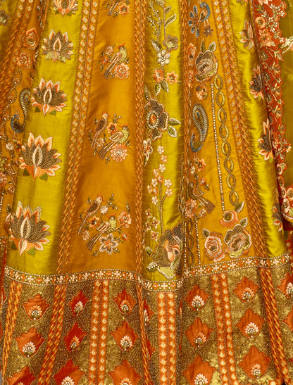 Mustard Yellow Fancy Silk An Net Hevay Emboridery Designer Lehenga Choli