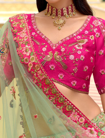Ethnic Multi-Color Fancy Silk An Net Hevay Embroidery Designer Lehenga Choli