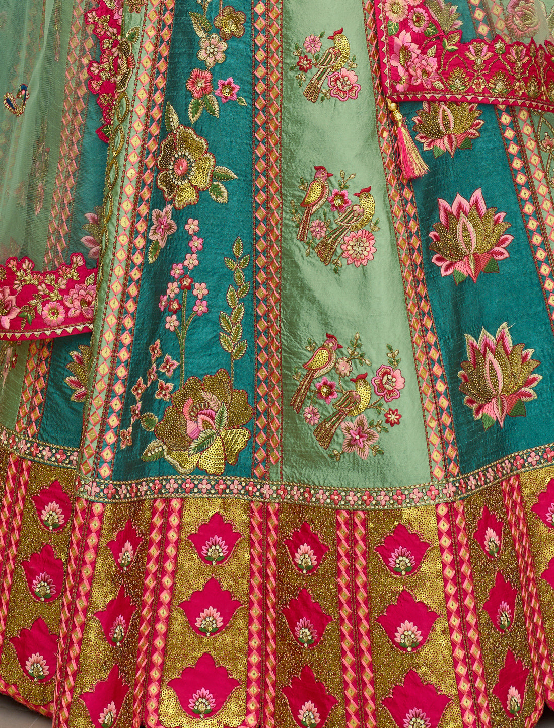 Ethnic Multi-Color Fancy Silk An Net Hevay Embroidery Designer Lehenga Choli
