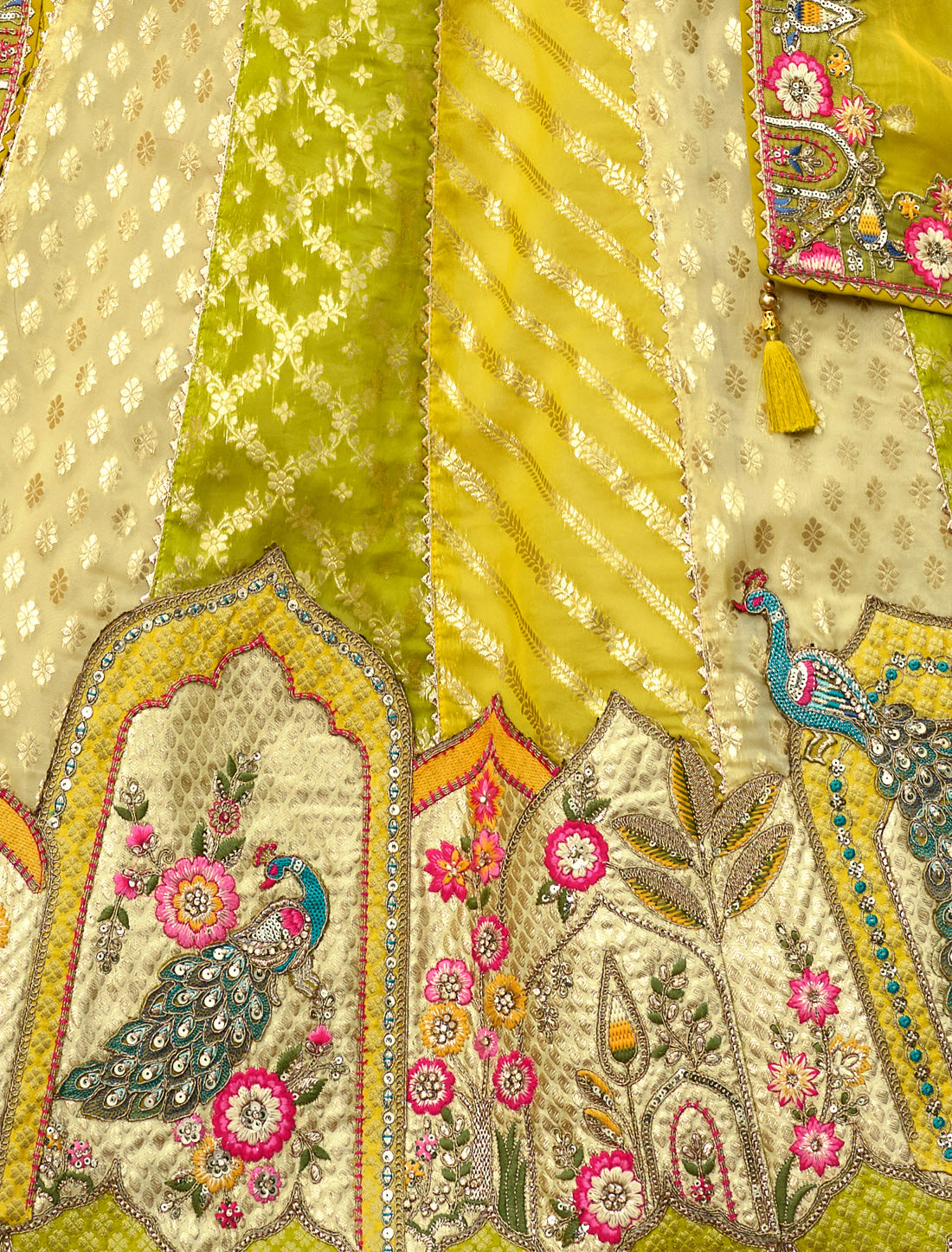 Ethnic Pista Green Fancy Silk An Net Hevay Embroidery Lehenga Choli