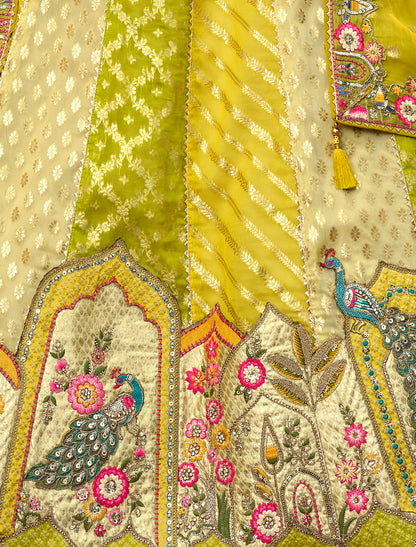 Ethnic Pista Green Fancy Silk An Net Hevay Embroidery Lehenga Choli