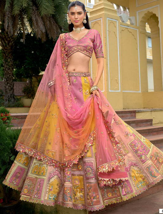 Light Pink Fancy Silk An Net Heavy Embroidery Designer Lehenga Choli