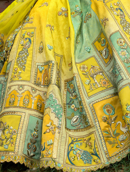 Bright Green Fancy Silk An Net Hevay Embroidery Designer Lehenga Choli