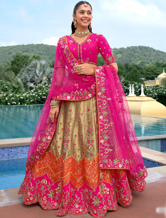 Ethnic Pink Fancy Silk An Net Hevay Embroidery Designer Lehenga Choli