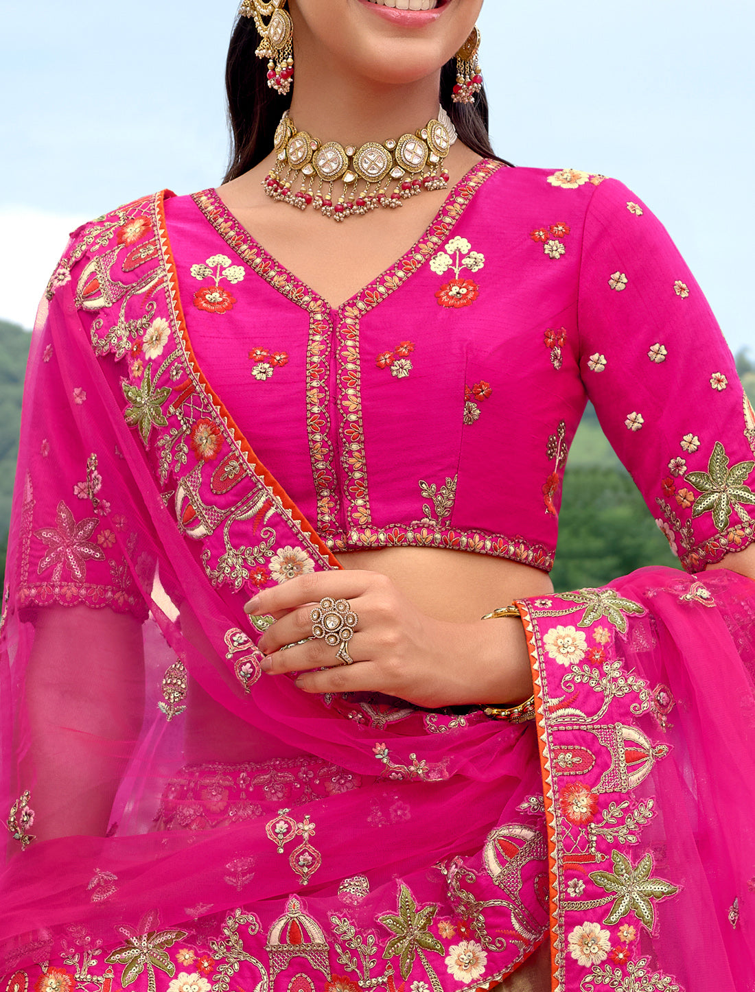 Ethnic Pink Fancy Silk An Net Hevay Embroidery Designer Lehenga Choli
