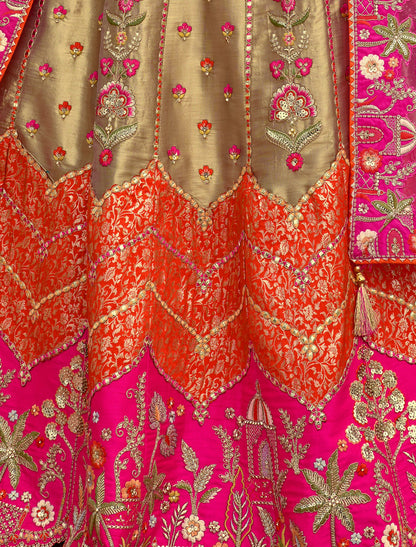 Ethnic Pink Fancy Silk An Net Hevay Embroidery Designer Lehenga Choli