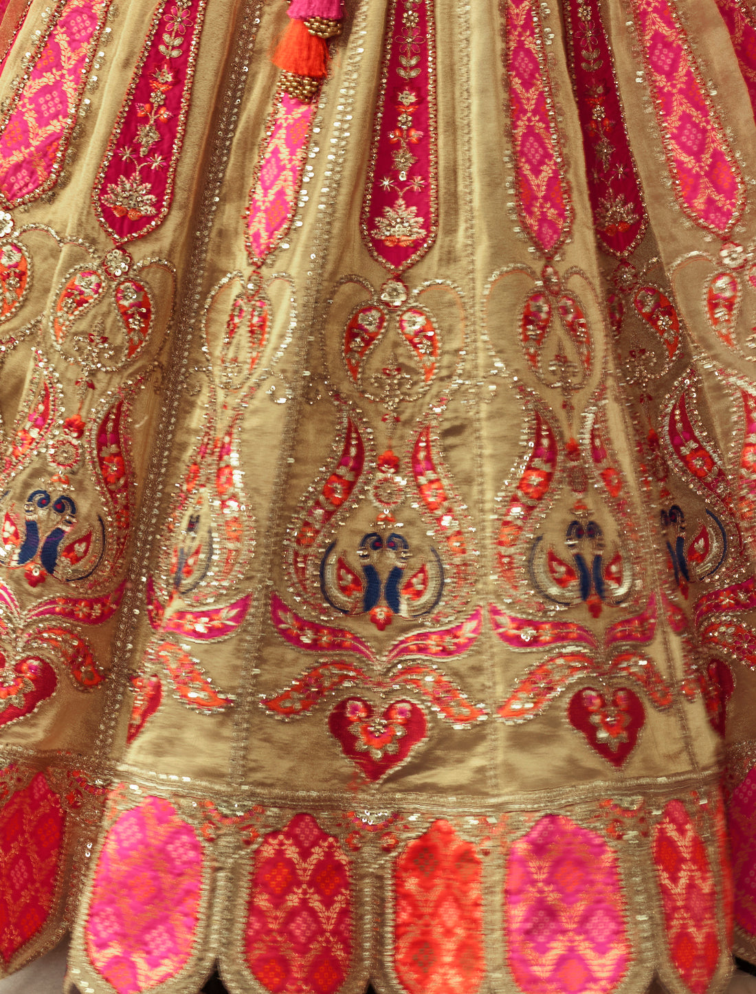 Pink & Grey Silk Embroidery Cut Border Weaving Butti Art Lehenga Choli