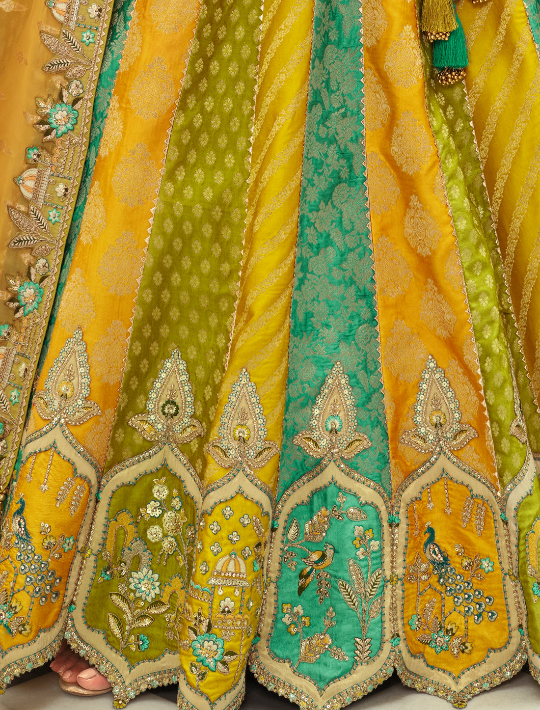 Green Ethnic Silk Embroidery Cut Border Weaving Butti Art Lehenga Choli