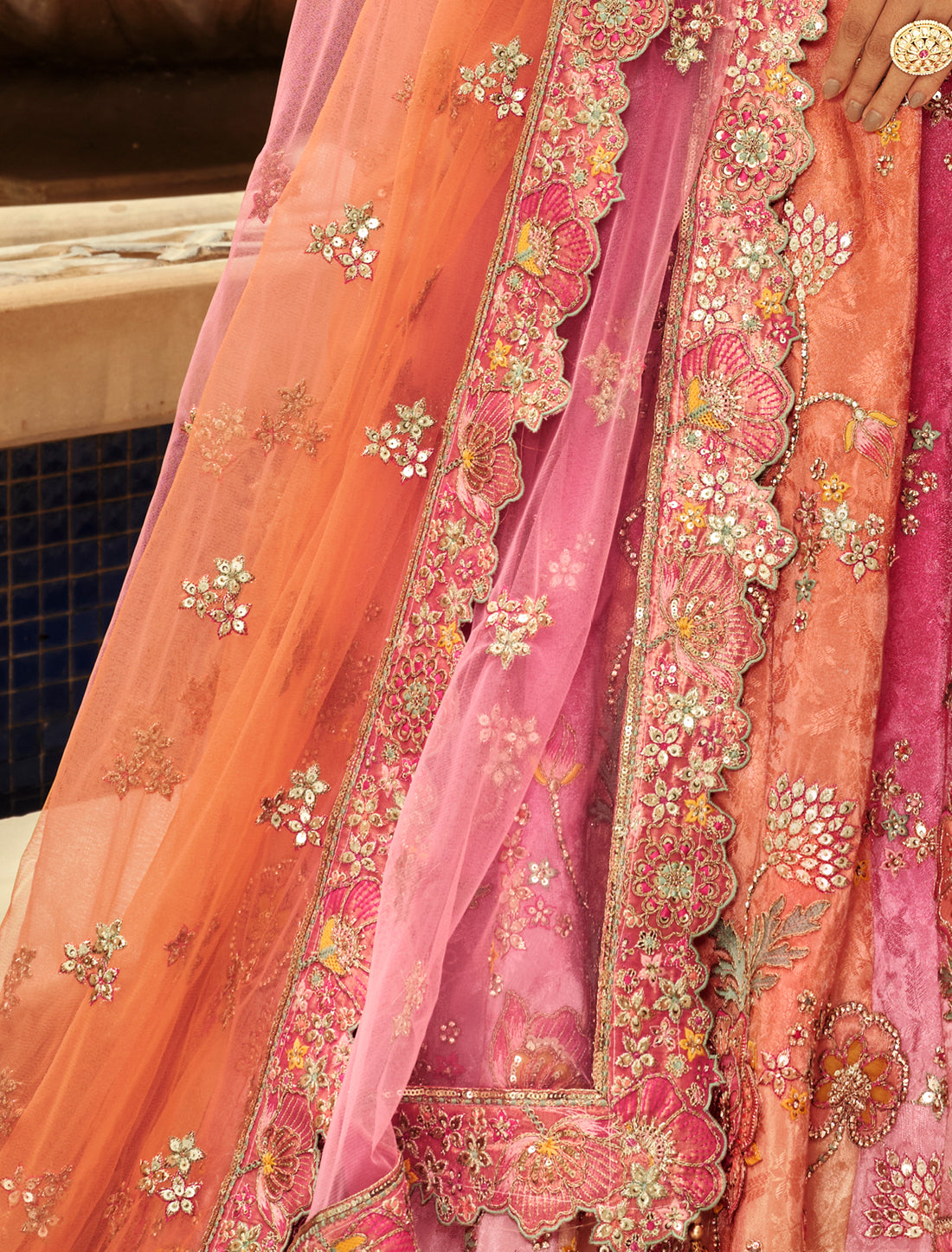 Light Pink Silk Ethnic Embroidery Cut Border Weaving Butti Art Lehenga Choli
