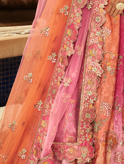 Light Pink Silk Ethnic Embroidery Cut Border Weaving Butti Art Lehenga Choli