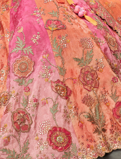 Light Pink Silk Ethnic Embroidery Cut Border Weaving Butti Art Lehenga Choli