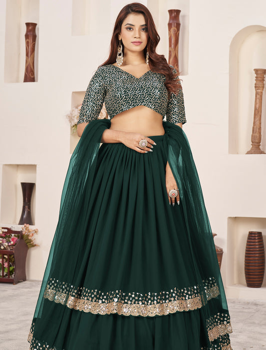 BeFashionate Green Georgette Sequins Zari Embroidery Wedding Lehenga Choli