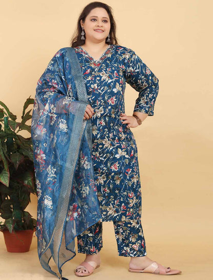 Blue Ethnic Premium Rayon Export Quality Hand Work Kurta Sets