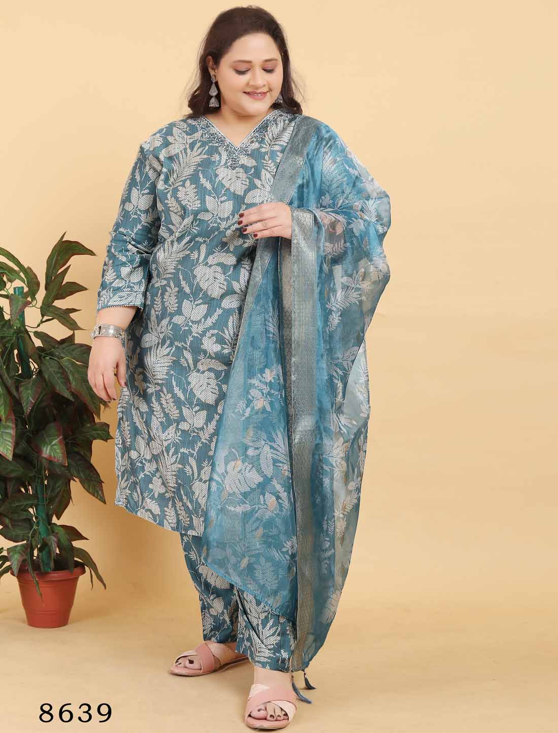 Sky Blue Ethnic Premium Lichi Export Quality Hand Work Kurta Sets
