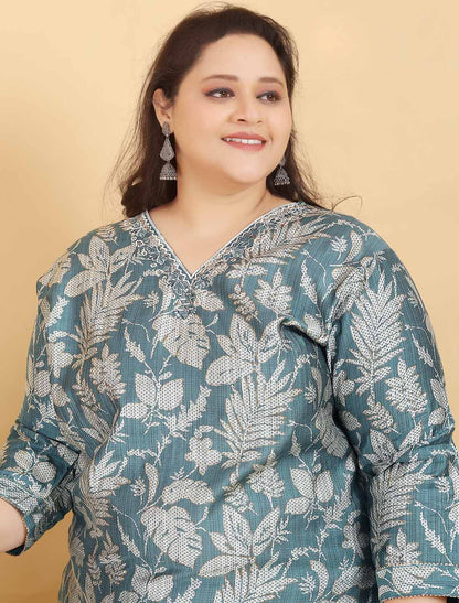 Sky Blue Ethnic Premium Lichi Export Quality Hand Work Kurta Sets
