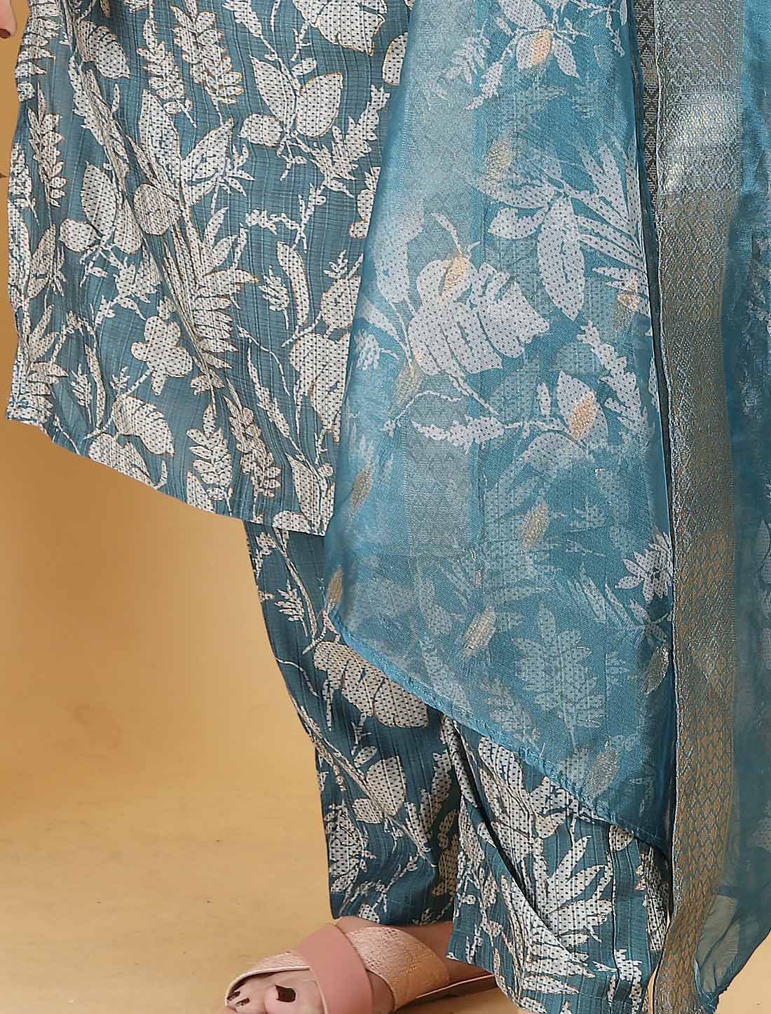 Sky Blue Ethnic Premium Lichi Export Quality Hand Work Kurta Sets