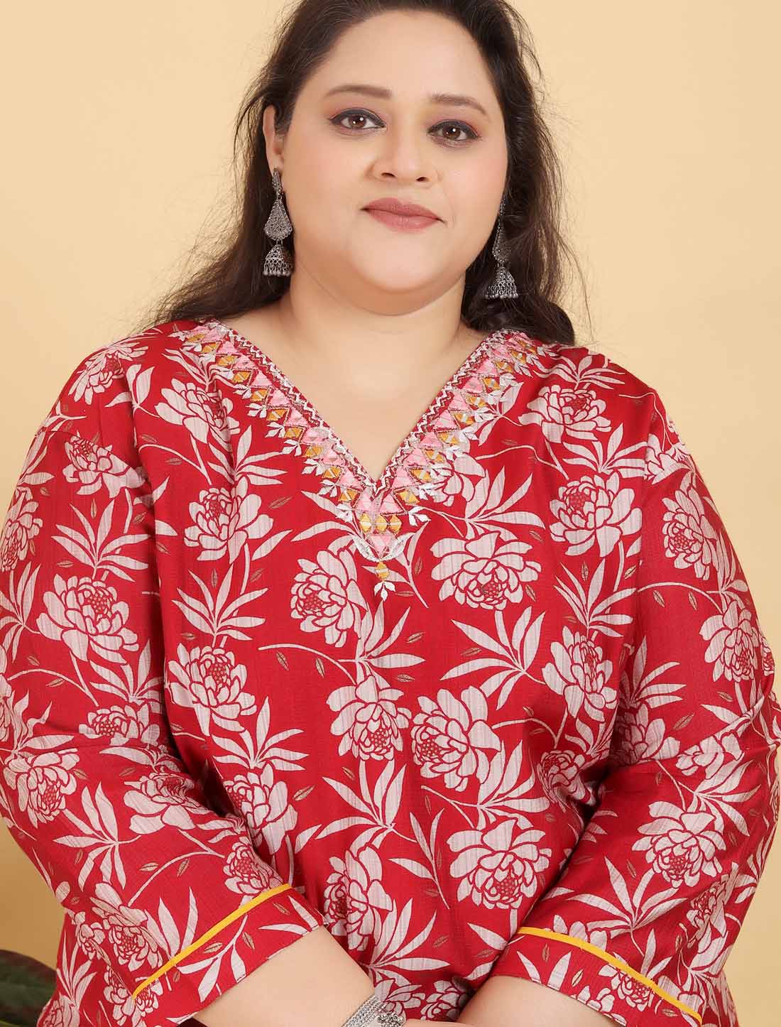 Red Ethnic Premium Lichi Export Quality Hand Work Kurta Sets