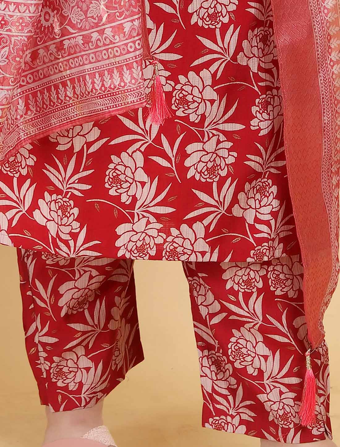 Red Ethnic Premium Lichi Export Quality Hand Work Kurta Sets