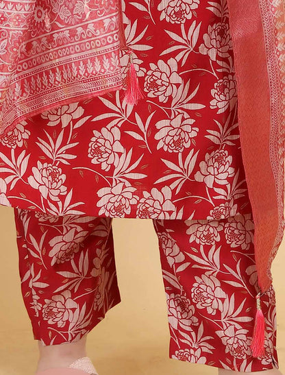 Red Ethnic Premium Lichi Export Quality Hand Work Kurta Sets