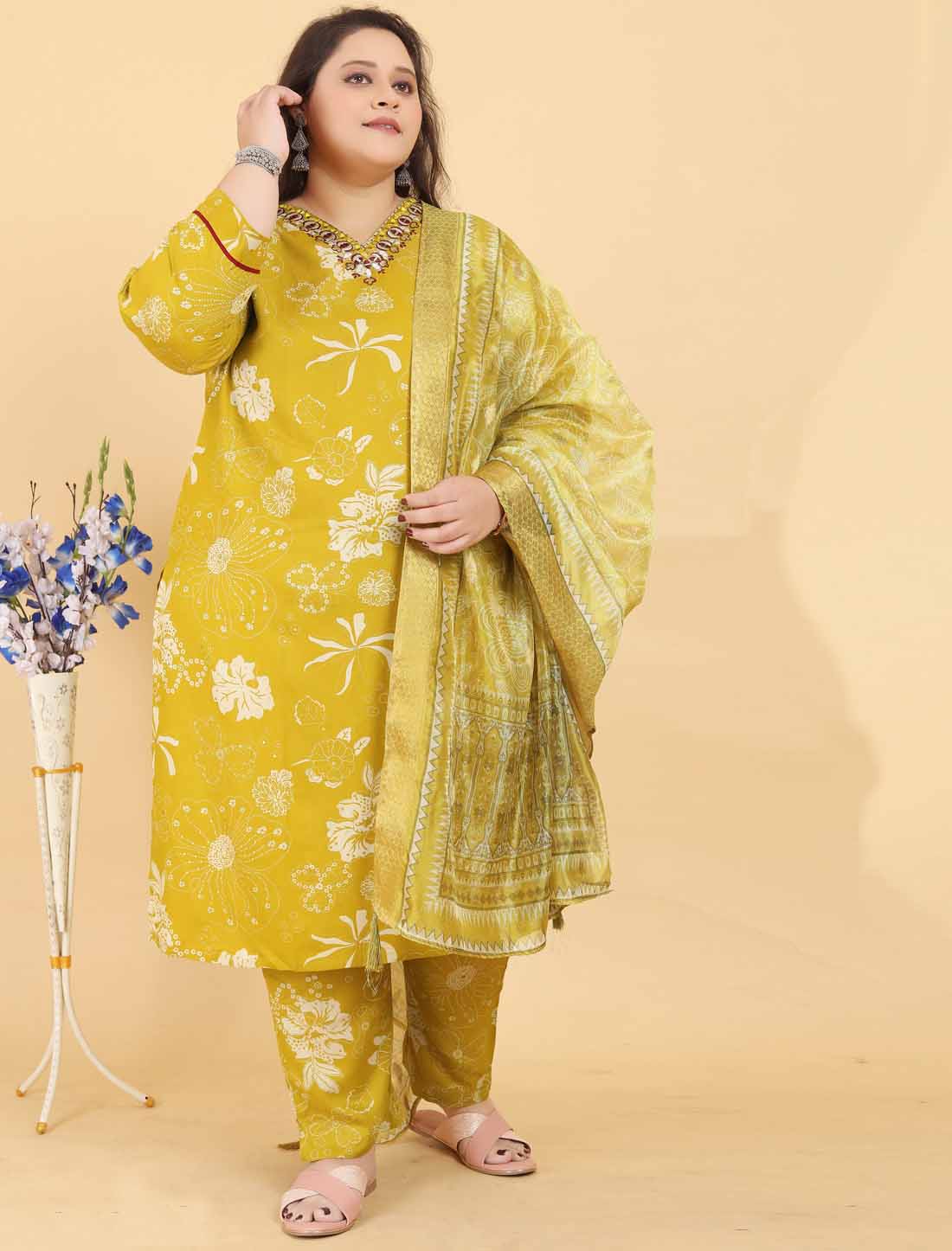 Lemon Green Ethnic Premium Rayon Export Quality Hand Work Kurta Sets