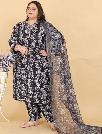 Dark Grey Ethnic Premium Lichi Export Quality Hand Work Kurta Sets