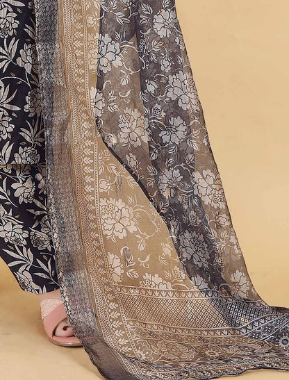 Dark Grey Ethnic Premium Lichi Export Quality Hand Work Kurta Sets