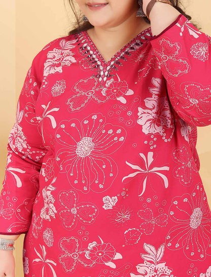 Pink Ethnic Premium Rayon Export Quality Hand Work Kurta Sets
